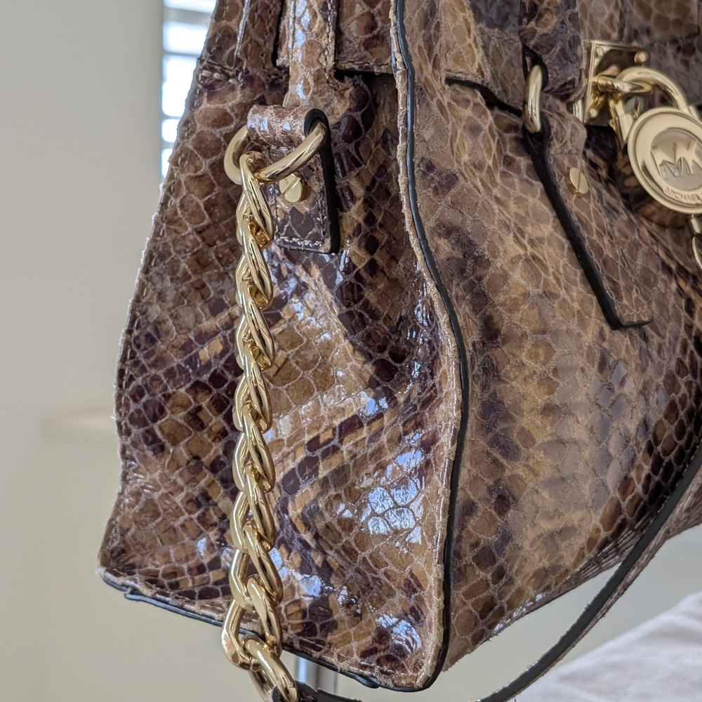 Michael Kors Hamilton Snake Print Satchel Bag - Picture 4 of 16